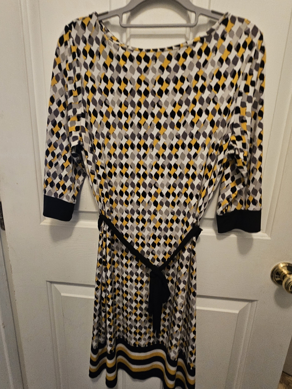 Liz Claiborne Yellow Black White Geometric Midi Dress